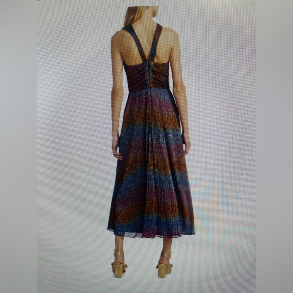 ML Monique Lhuillier Halterneck Rainbow Shine Dress Sz 12 Like New